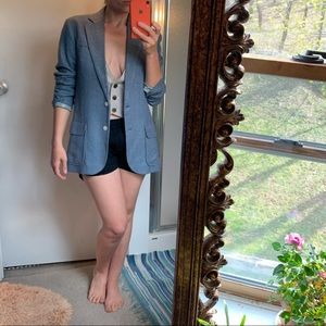 Lorick dusty blue raw silk longline blazer 4 small